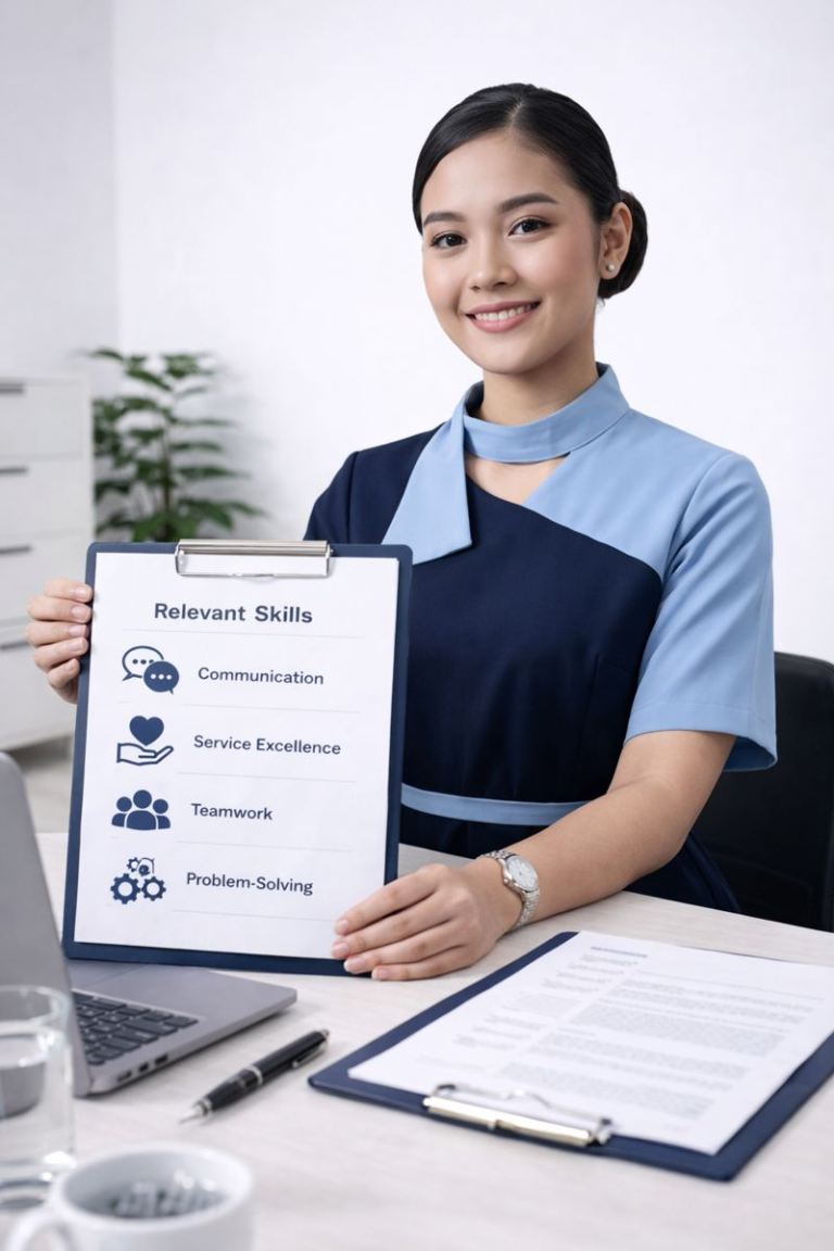 pramugari sedang menunjukkan Contoh Surat Lamaran Kerja (CV) Pramugari yang Menarik HRD
