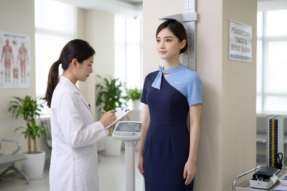pengukuran tinggi badan dan berat badan di klinik.