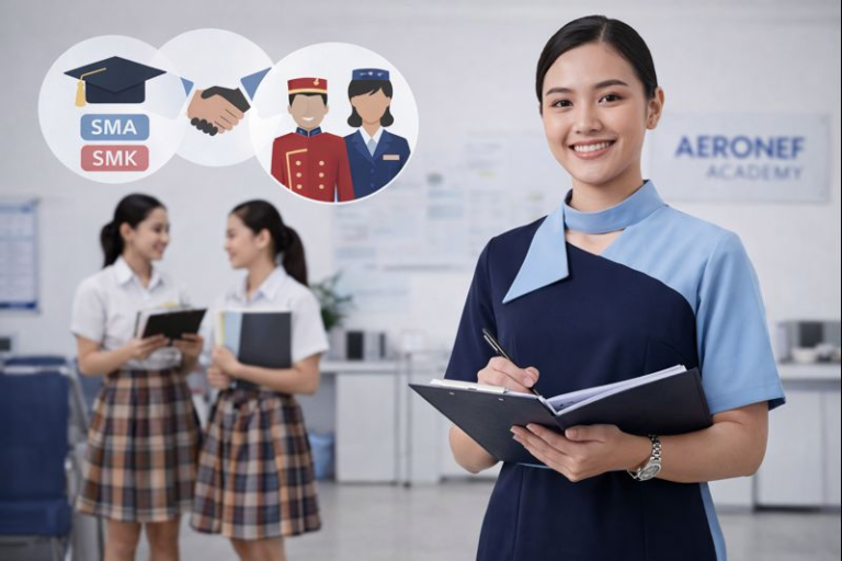 pramugari sedang menunjukkan Apakah Lulusan SMK Bisa Masuk Sekolah Pramugari? Cek Ketentuannya!