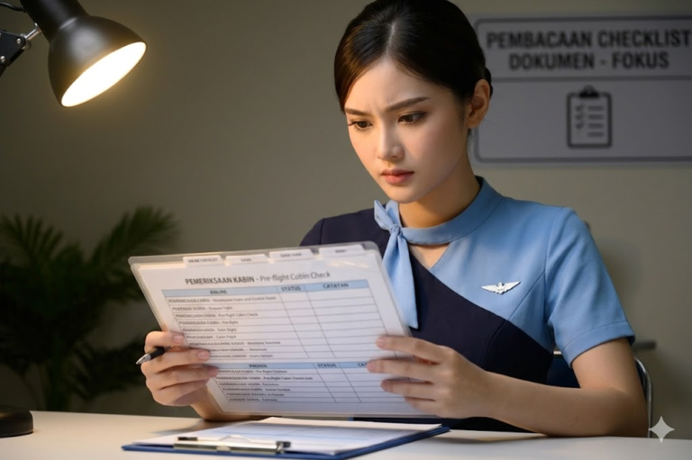 seseorang membaca checklist dokumen dengan ekspresi fokus.