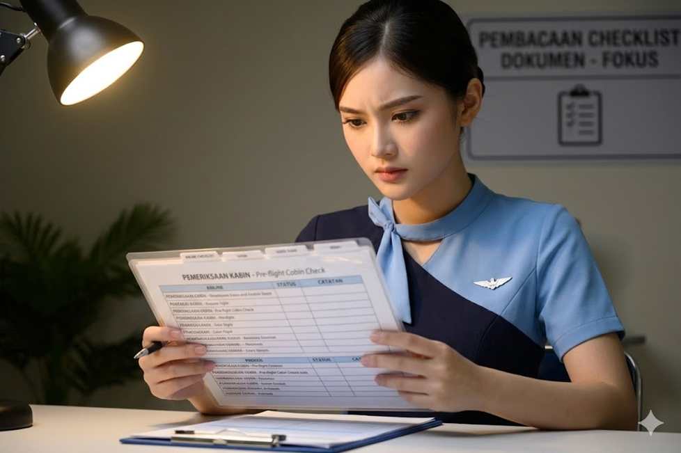 seseorang membaca checklist dokumen dengan ekspresi fokus.