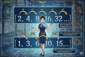 Visual deret angka dengan ilustrasi panah pola matematika
