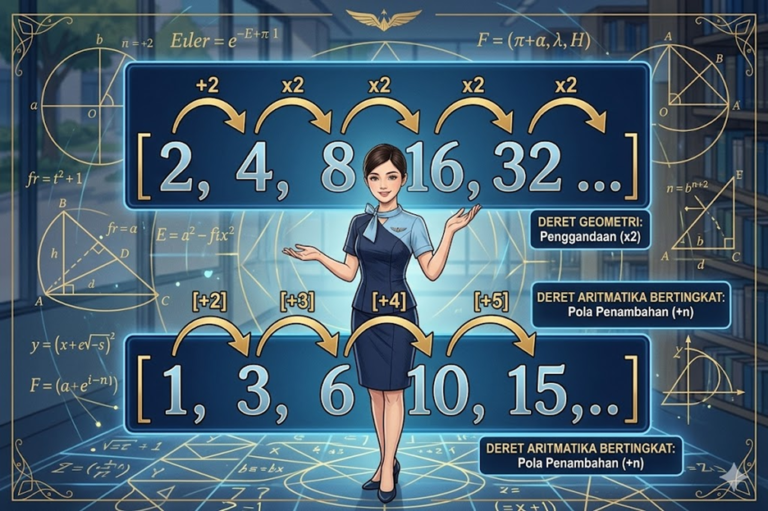 Visual deret angka dengan ilustrasi panah pola matematika