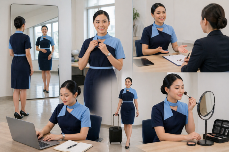 pramugari sedang menunjukkan Syarat Tinggi Badan Minimal Pramugari Kereta Api: Apakah Sama dengan Pesawat?
