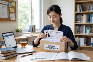 Calon siswa sedang menyiapkan berkas