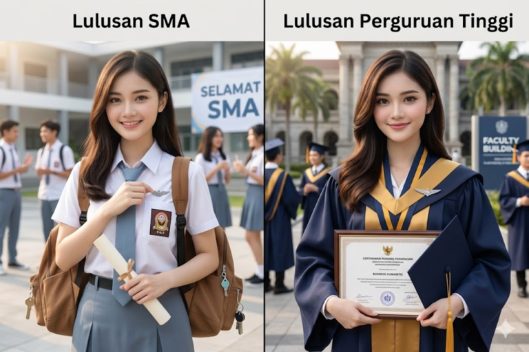 Perbandingan visual antara lulusan SMA dan lulusan kuliah