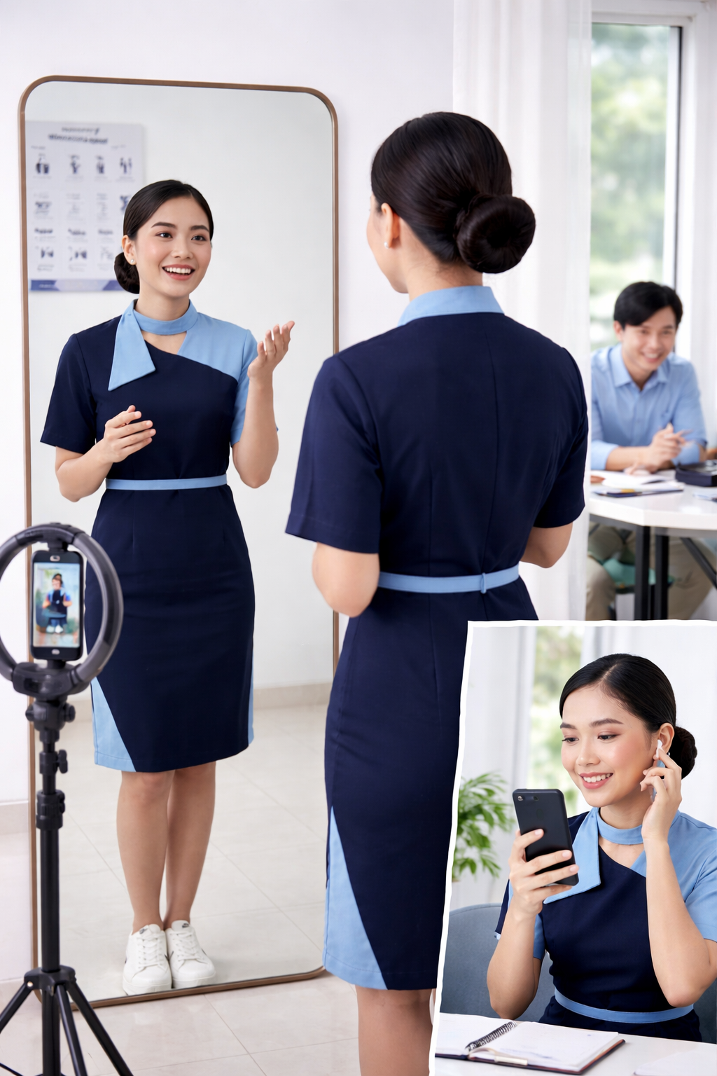 pramugari sedang menunjukkan Cara Cepat Belajar Bahasa Inggris Khusus untuk Tes Interview Pramugari