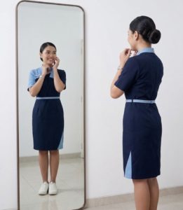 pramugari sedang menunjukkan Cara Melatih Senyum untuk Tes Pramugari Agar Lebih Menarik