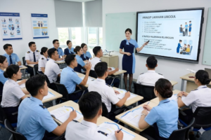 Kegiatan belajar di kelas dengan instruktur
