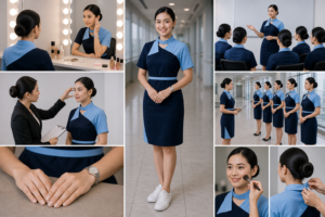 pramugari sedang menunjukkann Syarat Kebersihan Kulit: Apakah Punya Stretch Mark atau Selulit Diperbolehkan?